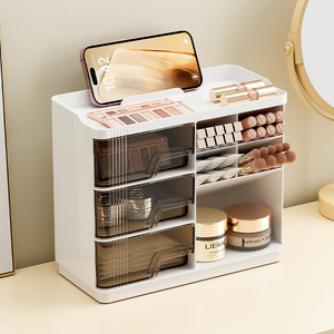 Ufour Hộp đựng đồ trang điểm sắp xếp đồ trang điểm 3 lớp hộp đựng đồ sắp xếp ngăn kéo bàn mỹ phẩm bằng nhựa - Product Image 1