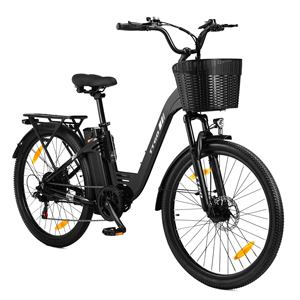 Electric City Bike 26 Inch Aluminum Frame 250W Rear Hub Motor 7 Speed With <b>Basket</b> and LCD <b>Display</b> - Product Image 3