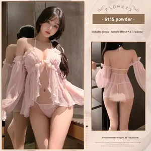 Chemise de nuit Sniper Gentle Lingerie sexy en mousseline de soie avec décoration en dentelle Tentation Look de princesse Poitrine nue Fesses - Product Image 6