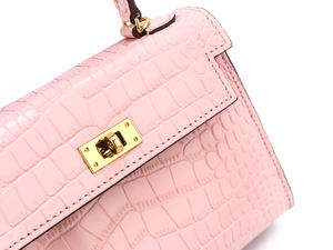 Sac à main en cuir véritable de luxe pour femme, sac à main en cuir à motif crocodile rose, élégant sac à main pour la vie quotidienne, sac à main pour femme - Product Image 5
