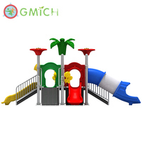 Toboggan de terrain de jeux extérieur sur le thème des fleurs Décor de palmier Toboggan et découverte Les enfants apprennent à jouer en toute sécurité Idéal pour les parcs