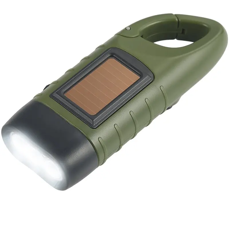 Rechargeable Flashlight with Solar Power & Hand Crank, High Lumen LEDs and Mini Keychain Carabiner