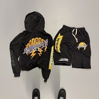 Logo personnalisé, impression graphique de course personnalisée, plusieurs options de couleurs, tissu en molleton français, ensemble sweat à capuche et short effet délavé vintage