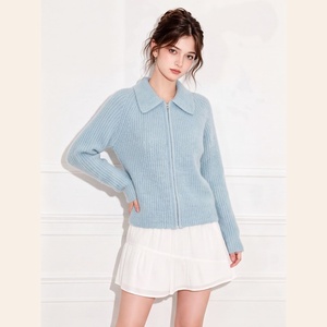 <span class=keywords><strong>Cardigan</strong></span> Blu Casual in Stile Francese per Donne, Lavorato a Maglia, Maniche Lunghe, Chiusura con Cerniera, Colletto Rovesciato e Motivo Tinta Unita - Product Image 6