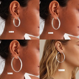 1쌍 스테인리스 스틸 빅 라운드 원형 후프 귀걸이 4MM 폭 직경 30/40/50MM 펑크 대형 기하학적 루프 귀걸이 파티 쥬얼리 - Product Image 2