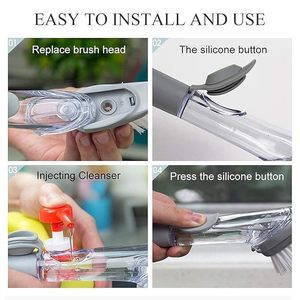 Replaceable Kitchen Dishwashing Sponge Cleaning <b>Brush</b> <b>Scrub</b> Dish <b>Brush</b> With Soap Dispenser - Product Image 3