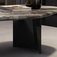 Table basse italienne minimaliste irrégulière, plateau en marbre brun Venise naturel, pieds en métal, meubles de salon