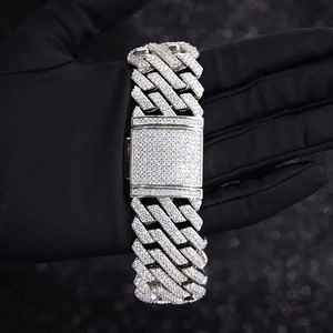 Premium Moissanite Two Row Cuban Link Bracelet 925 Sterling Silver Plated Iced Style Trendy Chain Jewelry Gift for <b>Men</b> Women - Product Image 1