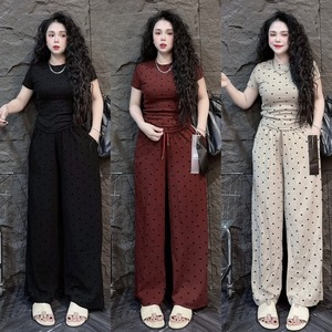 Ensemble deux pièces décontracté pour <span class=keywords><strong>femme</strong></span> T26281 : Nouveau haut à manches courtes imprimé cœur et <span class=keywords><strong>pantalon</strong></span> large, coupe ajustée, idéal pour l'été - Product Image 2