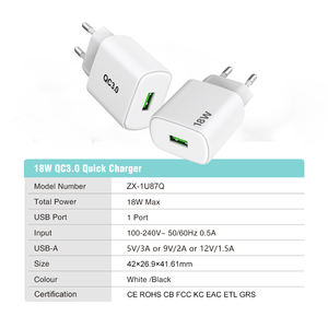 Chargeur 18W QC QC3.0 Chargeur rapide USBA Accessoires pour appareils électroniques Adaptateur chargeur universel pour téléphone portable Chargeur mural 18w - Product Image 6