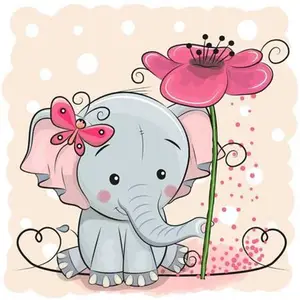 Meian 새로운 디자인 꽃 만화 동물 코끼리 라운드 5d diy 다이아몬드 그림 신제품 아이디어 2023 아트 인쇄