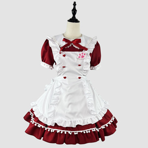 Cute Lolita Maid Outfit Sweet Dress Red White Apron Style Cosplay Costume for Anime Role Play Women Girls - Product Image 1