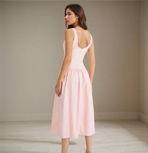 เดรสผ้าฝ้ายสีชมพูเรียบง่ายสำหรับผู้หญิงชุดเดรสเสื้อกล้ามแขนกุดสำหรับวัยรุ่นแนวเจ้าหญิง - Product Image 2