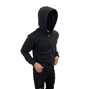 Sudadera con capucha negra para hombre, con cremallera, estilo casual, corte regular, manga larga, para otoño - Product Image 1