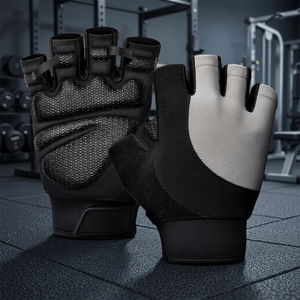 <b>Half</b> Finger Gloves Black Gray Polyester Cotton Unisex Summer Hook Loop Closure Breathable Non <b>Slip</b> Lightweight - Product Image 5