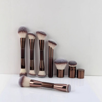 Nouvel ensemble de 7 pinceaux de maquillage visage à double tête en fibres synthétiques, manche en bois, pour fond de teint, poudre, blush et blush angulaire