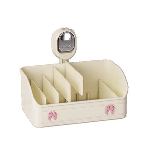 Étagère murale de rangement couleur crème sans perçage avec ventouse pour l'organisation de la salle de bain - Product Image 1