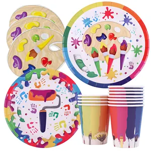 Pafu New Arrival Party Supplies Painting Artist Theme Disposable Party Dinnerware Paper Party Plates Cups Napkins