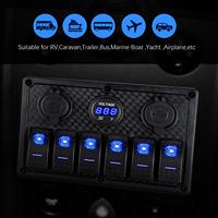 Panel de interruptores basculantes de 12V con USB y voltímetro LED, cargador de coche, 6 interruptores marinos, panel de interruptores basculantes impermeable para barco, Jeep, RV