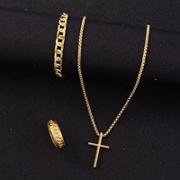 Ensemble de bijoux en alliage en forme de croix, collier/bracelet/bague, 3 pièces, zircon, cadeau romantique pour homme, best-seller