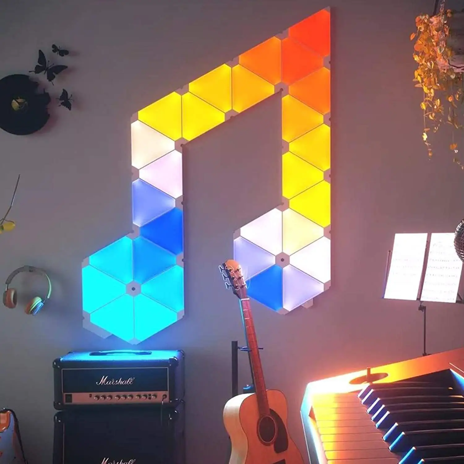 Smart App Control Addressable Colors Music Sync Wall Mounted Triangle Light Panels with EU Plug or US Plug