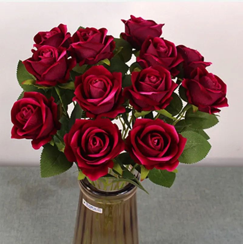 Низкая заводская цена искусственная роза искусственный одиночный стебель фуксия бархатная Роза цветок для свадьбы DIY Цветочные настенные декоры