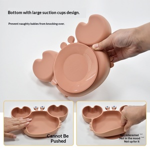 Piatto per Bambini a Forma di Granchio con Ciotola Supplementare in Silicone Alimentare con Ventosa Design Semplice Stoviglie per l'Apprendimento dell'Alimentazione - Product Image 3