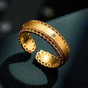 Original Design Retro Lace Trim Gold Brushed Open Ring Copper Alloy Real Gold Plated Adjustable Index Finger Ring - Product Image 1