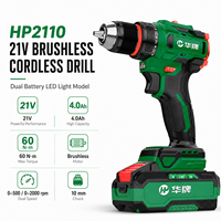Perceuse sans fil 21V Brushless HP2110 avec double batterie Lithium-Ion 4.0Ah, lumière LED, 60N.m, mandrin 10mm, qualité industrielle OEM