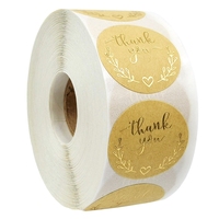 Vente en gros de rouleau de papier auto-adhésif imprimé avec logo personnalisé, autocollant rond de remerciement en feuille d'or pour emballage