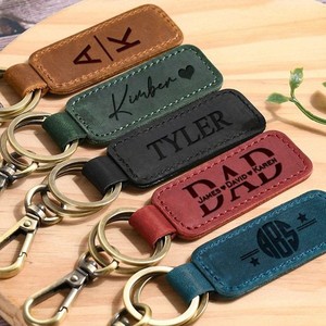 Uionen Retro Cowhide <b>Keychain</b> for Men Waist Belt Pendant Top-grain Waxed Leather Unique Car <b>Keychain</b> with <b>Personality</b> - Product Image 1