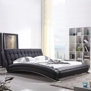 Pakistan Phòng Ngủ Thiết Kế Mới Sexy Bed Sets Đen Da Cơ Sở Thép Không Gỉ Giường Nội Thất