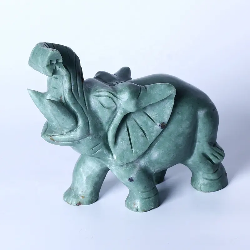 Lovely High Quality Hand Carved Healing Stones Crystal Crafts Xiuyan Jade Elephant For Decoration