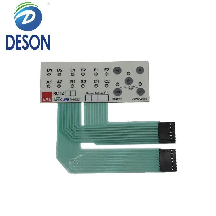 Deson 3m tape adhesive custom embossed front control display membrane switch keyboard graphic overlay sticker panel label