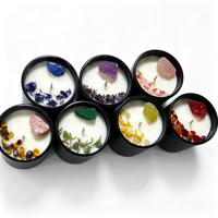 Bougie parfumée en cristal naturel pour chakra, 100% cire de soja, aromathérapie, fleurs séchées, pot noir, coffret cadeau, méditation