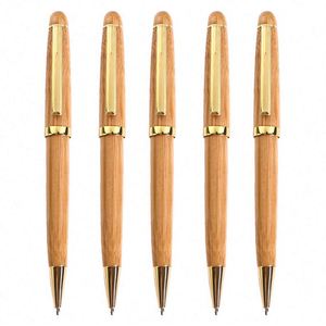 Stylo bille en bambou gravé personnalisé avec logo promotionnel, écologique et en métal torsadé - Product Image 1