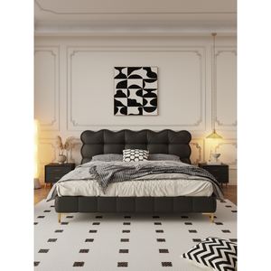 Style crème français moderne Simple petit appartement chat tissu à gratter <span class=keywords><strong>bois</strong></span> massif noir bouffant-<span class=keywords><strong>lit</strong></span> <span class=keywords><strong>Double</strong></span> rembourré - Product Image 5