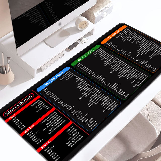 Large Office Rubber Computer Mouse Mat Custom Language Windows Excel PPT Shortcut Desk Mat Keyboard Laptop Shortcut Mouse Pad