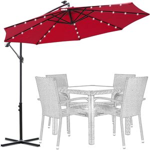 Parasol de terrasse FOXA 10 pieds avec 32 lumières LED solaires, parasol cantilever à manivelle avec base croisée pour extérieur - Product Image 1