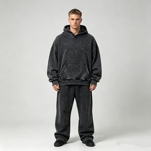 men's goggers Custom Men's New Blank Ripped Sweatpants Double Waist Casual Loose Fit Distressed Style Pants for Autumn Wear - Product Image 2