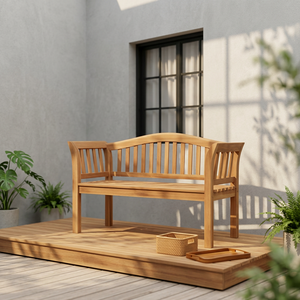 Banc de patio moderne en teck massif 2 places avec assise à lattes, couleur et taille personnalisables pour une utilisation en extérieur dans le jardin - Product Image 3