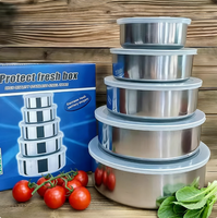 Lot de 5 récipients de conservation alimentaire en acier inoxydable au design moderne avec couvercles, chauffe-plats de cuisine, casseroles et boîtes de rangement métalliques