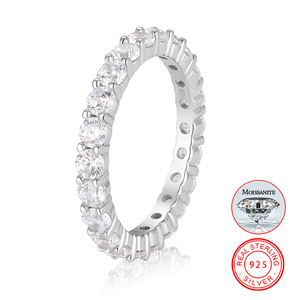 Dropshipping Luxury Wedding Jewelry Gift White Gold 925 Sterling Silver 1 Row VVS <strong>Moissanite</strong> Diamond Wedding Band <strong>Ring</strong> <strong>Men</strong> Women - Product Image 1