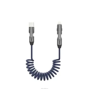 مهايئ سبيكة الزنك من سلك PU شحن سريع USB 3 في 1 محول إضاءة صغير من النوع C 4 في 1 ربيعي
