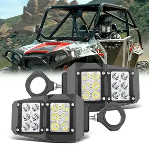 Penutup pelindung pinggiran UTV RZR, cermin samping tugas berat dengan lampu LED, hitam dan biru dapat diganti