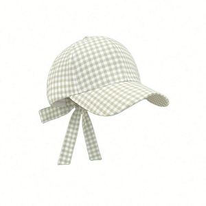 Gorra de Béisbol a Cuadros Estilo Coreano Japonés, Linda, con Lazo y Correa, para Mujer, Casual, Deportiva, Primavera-Verano - Product Image 3