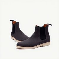 Bottes mi-mollet Chelsea européennes pour hommes en cuir véritable avec bande élastique, bout pointu, semelle épaisse, chaudes, pour l'automne, avec semelle extérieure en caoutchouc rehaussante