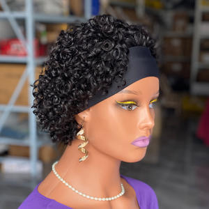 Headwrap <strong>Afro</strong> Fiber Glueless Wholesale Attached 1B Black Spring Curly Synthetic Hair Headband <strong>Wigs</strong> for Black Women - Product Image 3