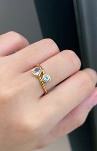 Bague en or jaune 18 carats Xinfly, forme de cœur, tendance, avec aquamarine en forme de triangle - Product Image 5