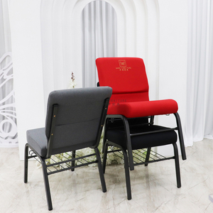 Bán buôn giá tốt xếp chồng biểu tượng Kim Loại Nhà thờ ghế và màu đỏ grey Chất lượng cao kim loại da Auditorium ghế chỗ ngồi - Product Image 3